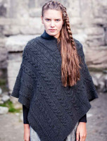 Aran Cable Poncho - Charcoal Aran Cable Poncho - Charcoal