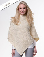 Aran Cable Poncho - White Aran Cable Poncho - White