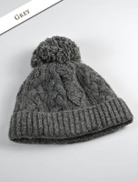 Aran Fleece Lined Rib Cap with Bobble - Grey