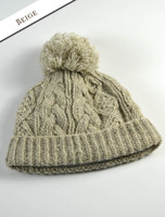 Aran Fleece Lined Rib Cap with Bobble - Beige