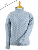 Wool Cashmere Aran Trellis Sweater - Sky Blue