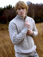 Zip-Neck Aran Sweater - Oatmeal Zip-Neck Aran Sweater - Oatmeal