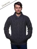 Shawl Collar Sweater - One Button Fisherman Sweater - Charcoal Shawl Collar Sweater - One Button Fisherman Sweater - Charcoal