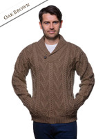 Shawl Collar Sweater - One Button Fisherman Sweater - Oak Brown Shawl Collar Sweater - One Button Fisherman Sweater - Oak Brown