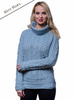 Aran Cowl Neck Tunic Sweater - Misty Marl Aran Cowl Neck Tunic Sweater - Misty Marl