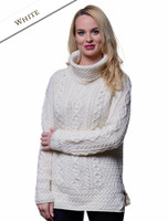 Aran Cowl Neck Tunic Sweater - Natural White Aran Cowl Neck Tunic Sweater - Natural White