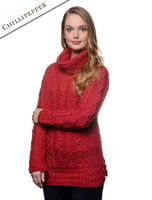 Aran Cowl Neck Tunic Sweater - Chillipepper Aran Cowl Neck Tunic Sweater - Chillipepper