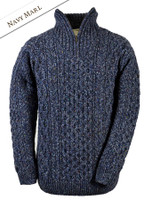 Wool Cashmere Aran Troyer Sweater - Navy Marl