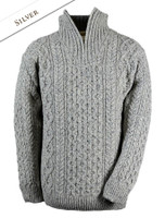 Wool Cashmere Aran Troyer Sweater - Silver