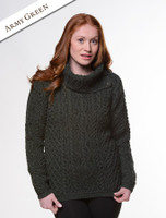 Cowl Button Neck Aran Sweater - Army Cowl Button Neck Aran Sweater - Army