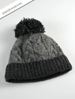 Aran Fleece Lined Rib Cap with Bobble - Grey/Charcoal Aran Fleece Lined Rib Cap with Bobble - Grey/Charcoal