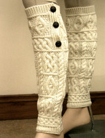 Merino Wool Aran Leg Warmers - Natural White