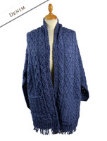 Aran Shawl Wrap with Pockets - Denim