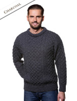 Mens Irish Aran Wool Sweater Heavyweight - Charcoal