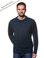 Mens Heavyweight Traditional Aran Wool Sweater - Blackwatch