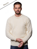 Lightweight Traditional Aran Mens Wool Sweater - White