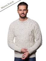 Lightweight Traditional Aran Mens Wool Sweater - White Fleck