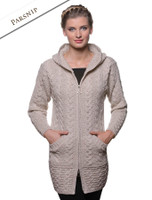 Hooded Coatigan with Celtic Knot Zipper Pull - Parsnip Hooded Coatigan with Celtic Knot Zipper Pull - Parsnip