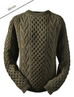 Mens Handknit Honeycomb Stitch Sweater - Moss
