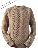 Mens Handknit Honeycomb Stitch Sweater - Honey Oat