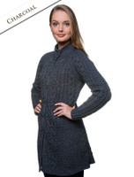 Merino Wool Flared Coat - Charcoal