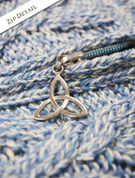 Zipper Detail of Women's Merino Wool Cable Knit Hoodie