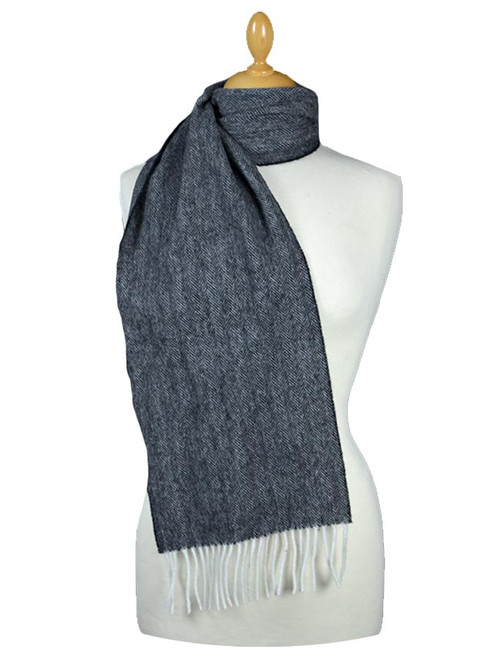 Narrow Lambswool Scarf - Grey Herringbone Narrow Lambswool Scarf - Grey Herringbone