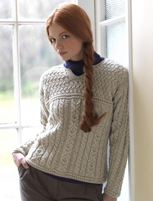 Cowl Button Neck Aran Sweater