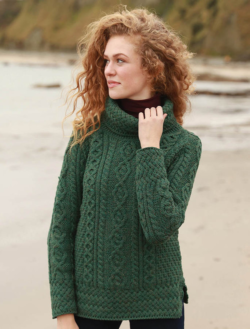 Ladies Turtleneck Wool Aran Sweater