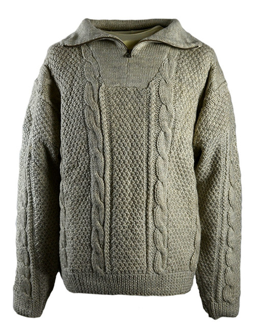 Premium Handknit Zip Neck Sweater - Oatmeal