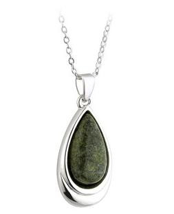 Plain Rhodium Pendant with Connemara Marble