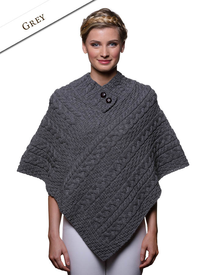 Cable Aran Poncho With Button Detail