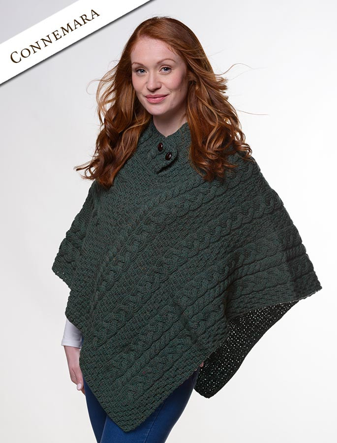 Wool poncho, knitted poncho, cable knit poncho