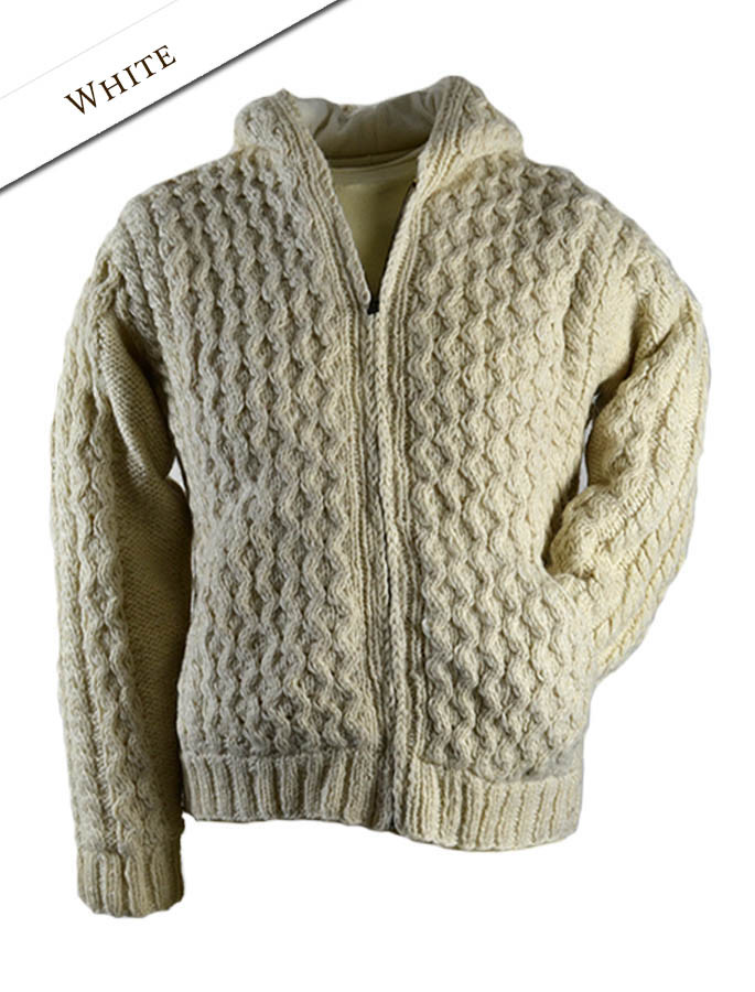Premium Handknit Fleece Lined Hooded Cardigan | Aran Sweater Market