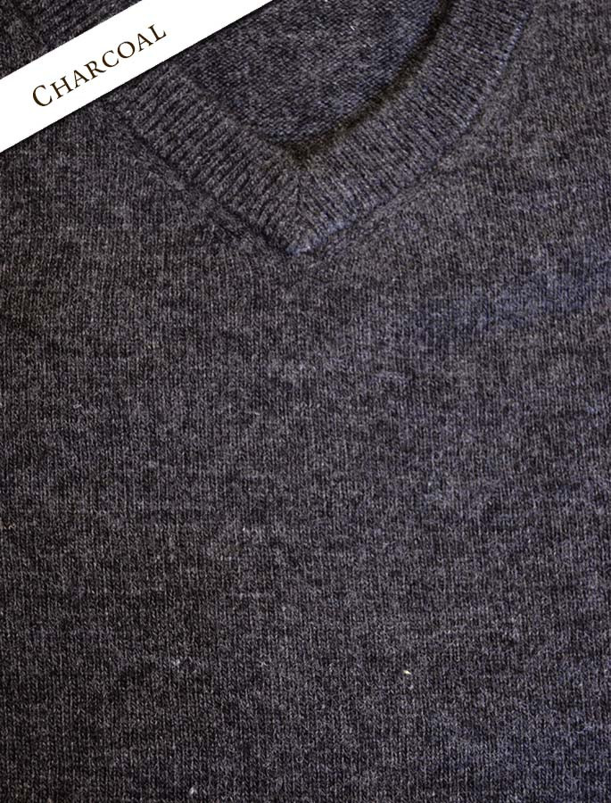 Charcoal, Mens Lambswool V Neck Sweater
