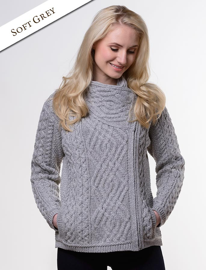Cable Knit Jacket with Celtic Knot Side Zip | Aran Sweater