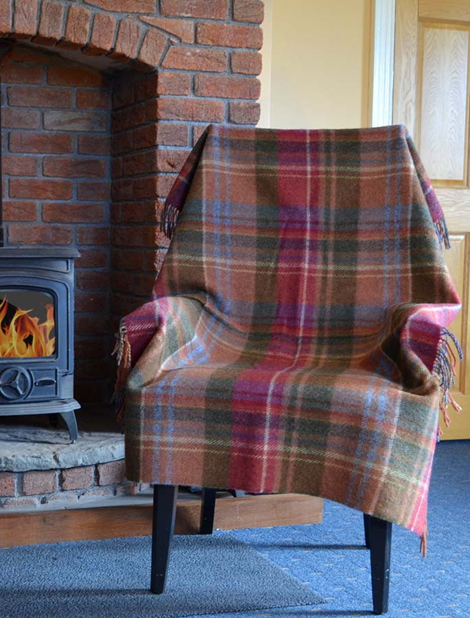 Plaid Wool Throw - Rust Cranberry Olive Plaid Wool Throw - Rust Cranberry Olive