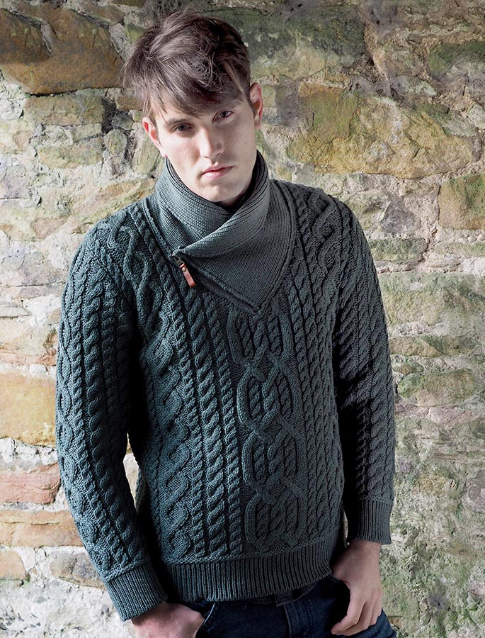 Aran Zip Shawl Neck Sweater | Aran Sweater Market