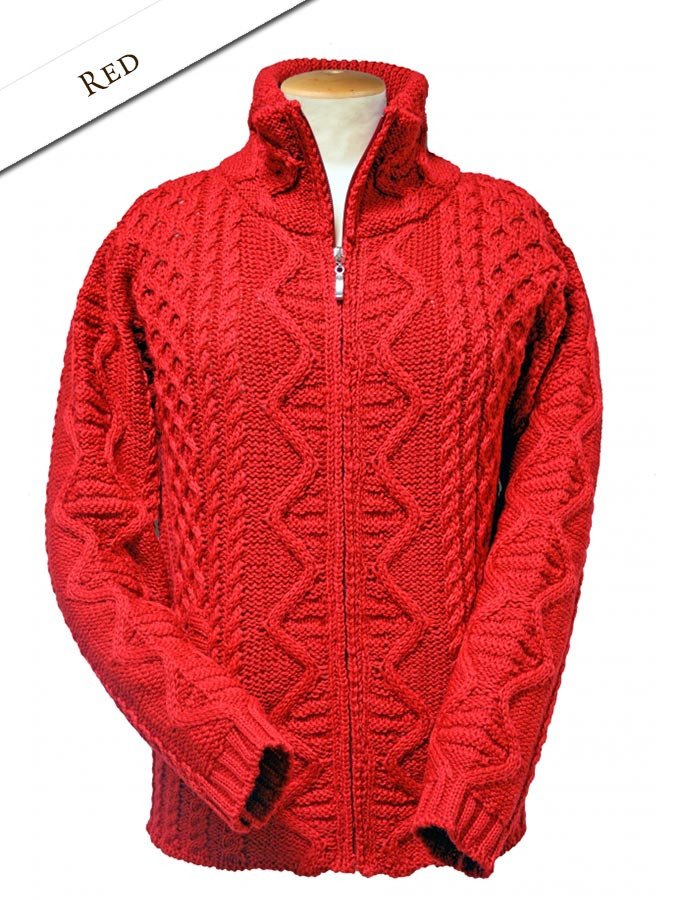 red zip cardigan