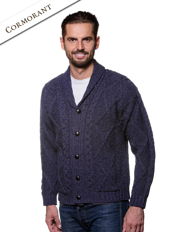 Men's Aran Shawl Collar Cardigan