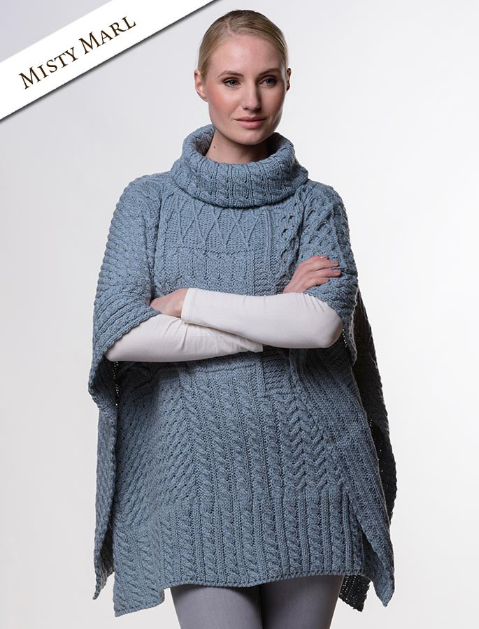 Merino Wool Patchwork Poncho with Collar