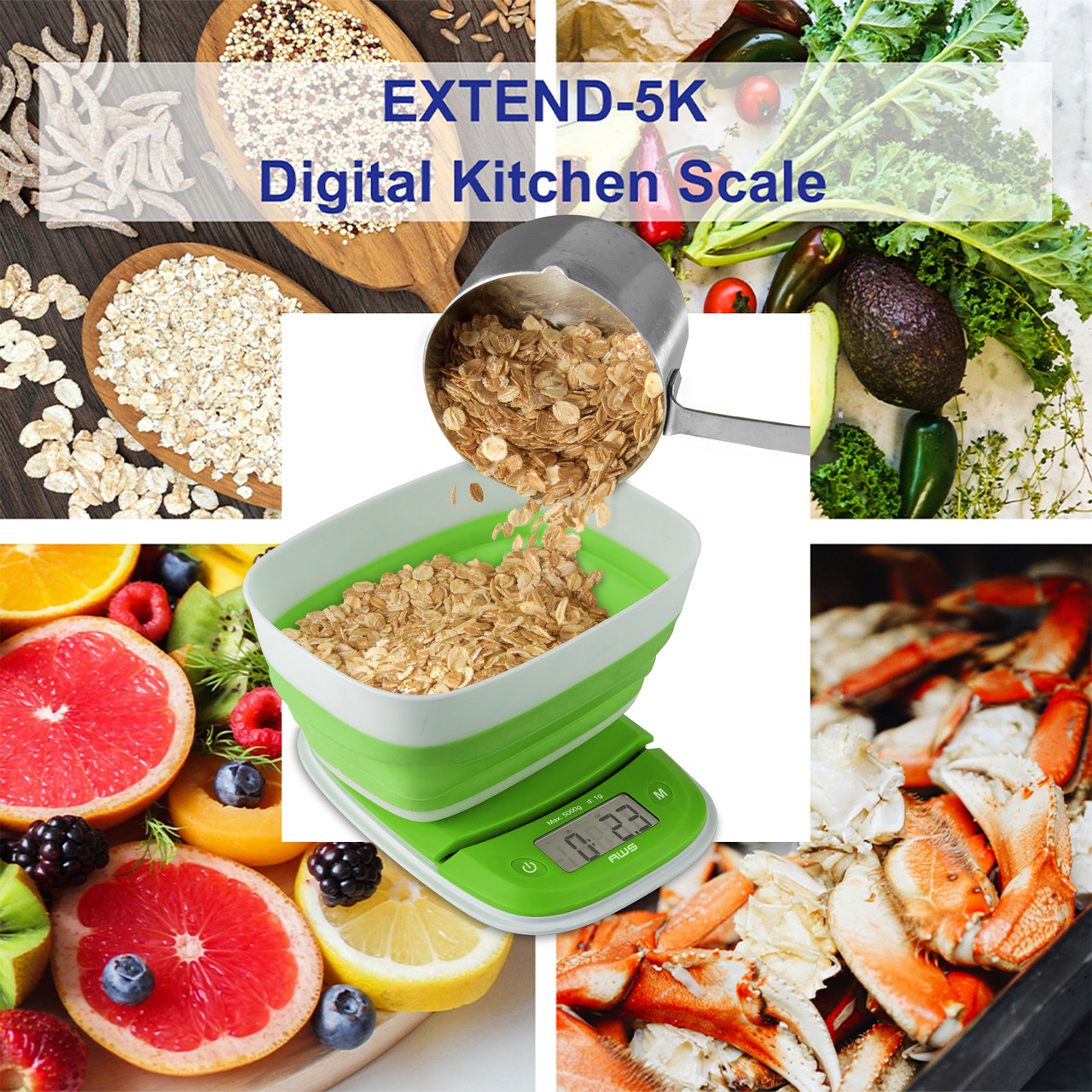 KITCHEN PRO-5KG DIGITAL BOWL SCALE, 5000KG X 0.1 - American Weigh Scales