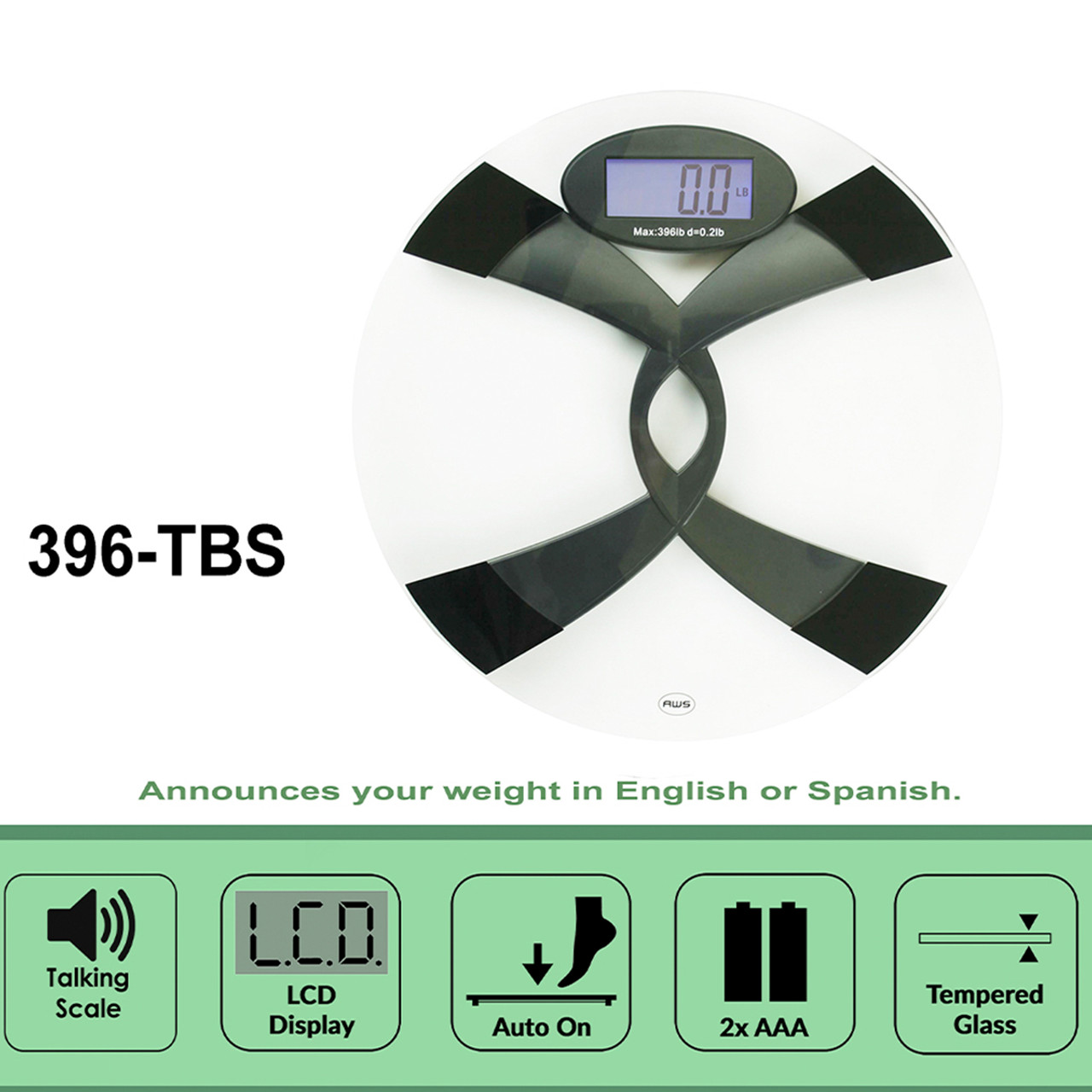 396TBS TALKING BATHROOM WEIGHT SCALE 396LBS - American Weigh Scales