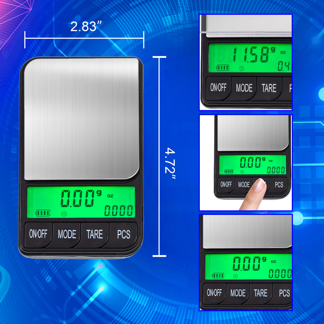 Gram Scale 220g/ 0.01g, Digital Pocket Scale 100g calibration