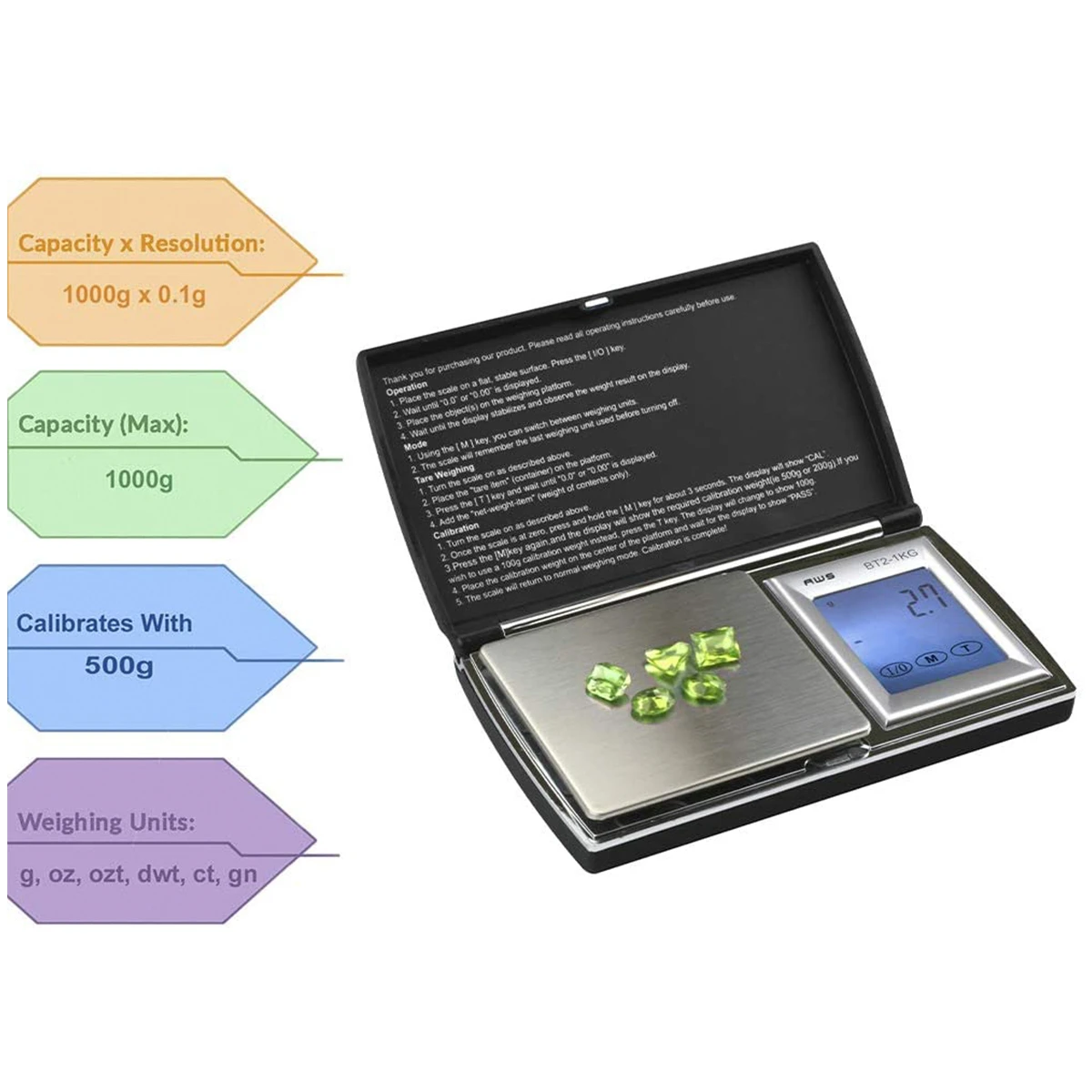 Precision pocket scale with LCD backlit display