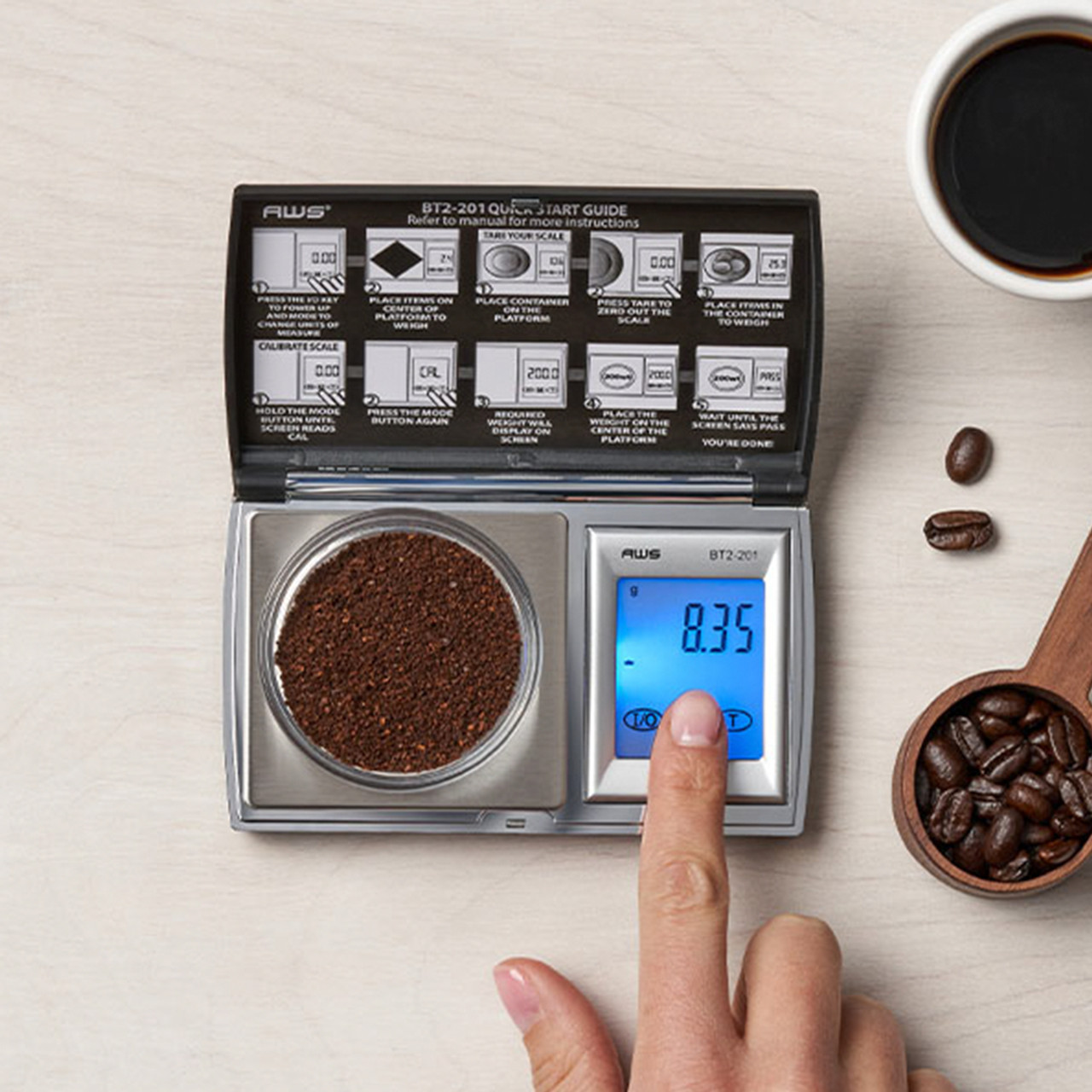 Coffee scale RGB color icon. Appliance for measuring beans weight