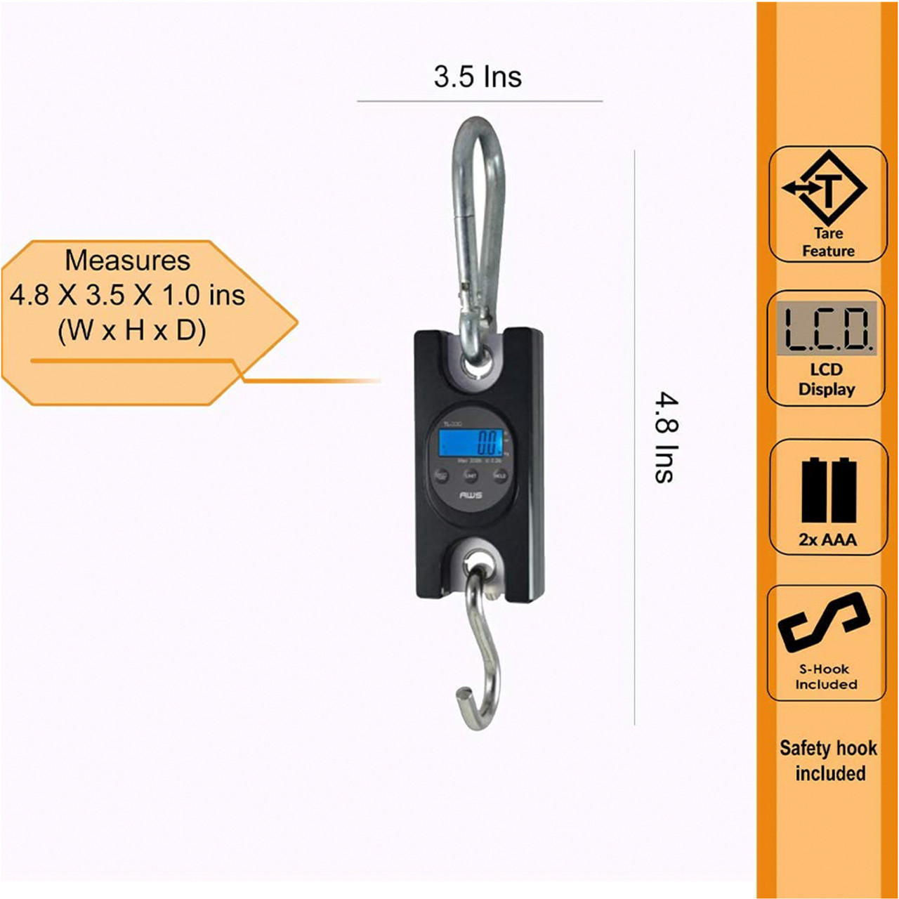 amw-tl330 digital hanging scale, 330lbs x 0.02lbs