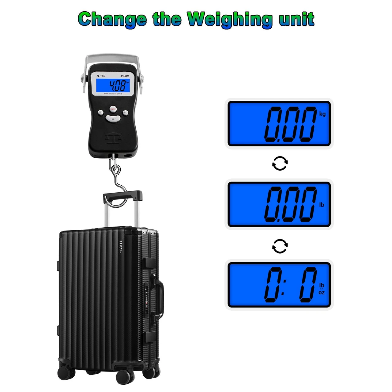 digital weight hook minimum maximum Flexzion Luggage Scale, Baggage Scale, 110 Lb (50 Kg) with 10g Deviation, Portable Handheld Suitcase Weight Scale with for Travel, Fish Weighing, Black : Clothing, Shoes & Jewelry American Weigh Scales Digital Hanging Scale Imported Portable Electronic Digital Scale