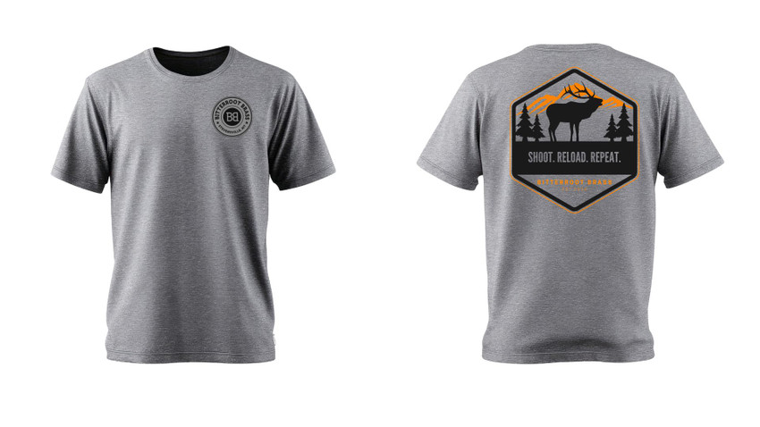 Bitterroot Brass-ShootReloadRepeat TShirt-Gray