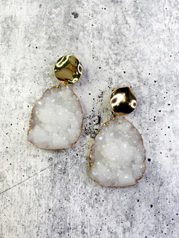 Gold and Druzy Stone Earrings: White
